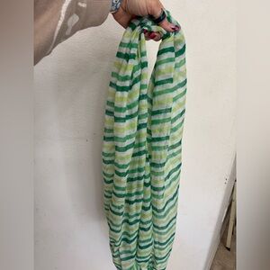 Green and White Striped Scarf